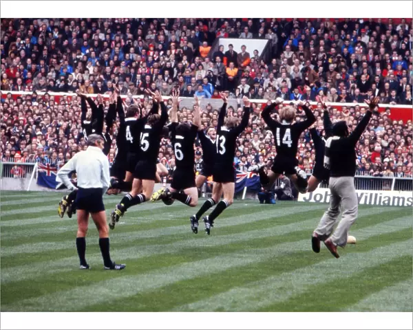 A fan joins in as the All Blacks perform the Haka before facing Wales in Cardiff in 1978