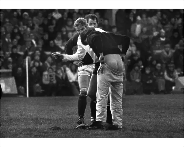 Referee Roger Quittenton askes a streaker to pull his trouser up - 1983 Five Nations