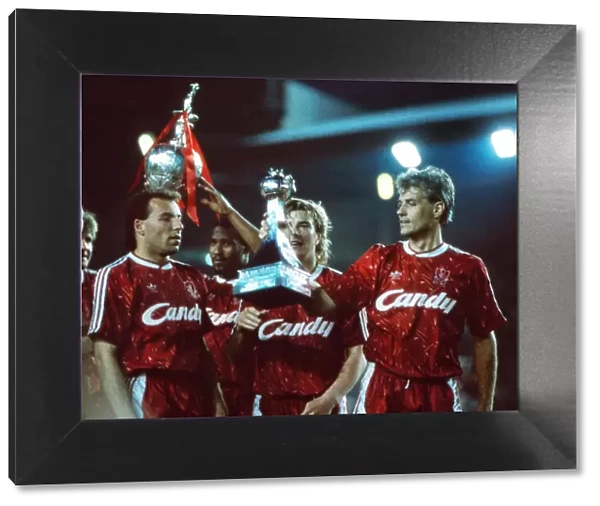 Glenn Hysen, Ronnie Rosenthal and Barry Venison celebrate Liverpools 1990 league title
