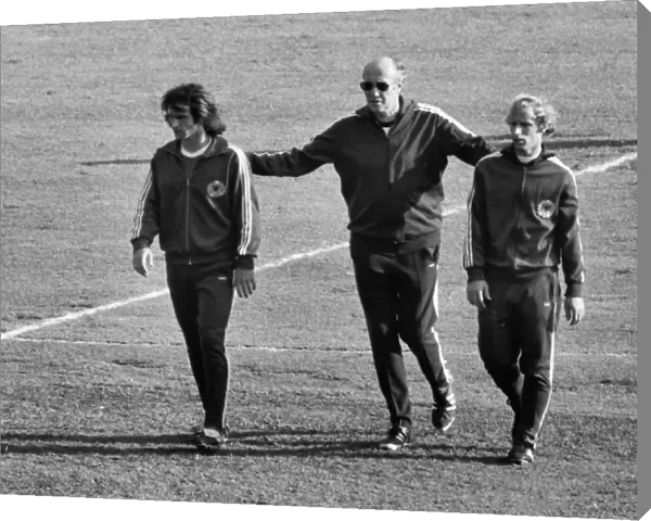 West German manager Helmut Schoen walks with Berti Vogts and Wolfgang Overath - 1974 World Cup