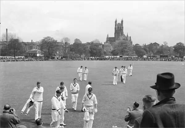 The touring Australians at the County Ground, Worcester, in 1953