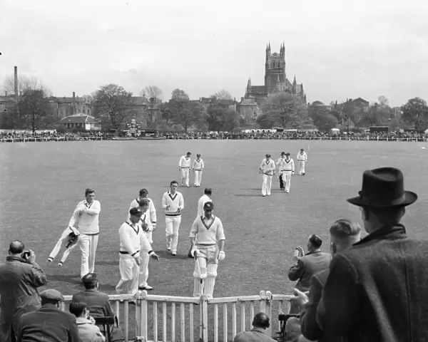 The touring Australians at the County Ground, Worcester, in 1953