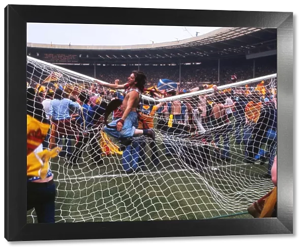 Scotland fans bring down the goalpost at Wembley - 1977 British Home Championship