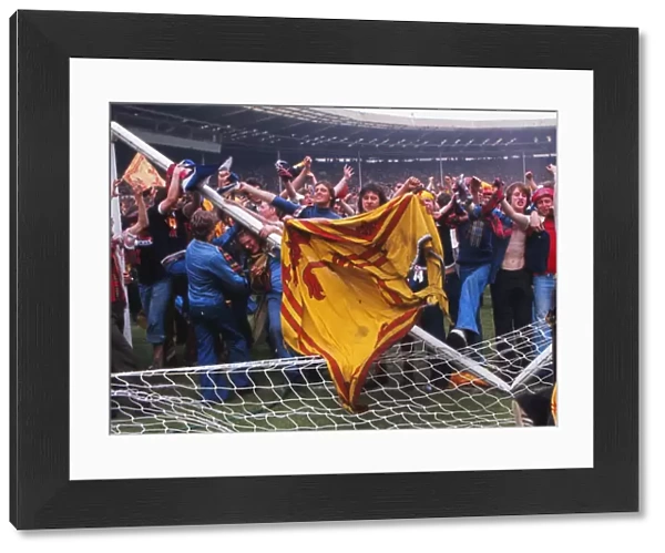 Scotland fans break up the Wembley goalposts - 1977 British Home Championship
