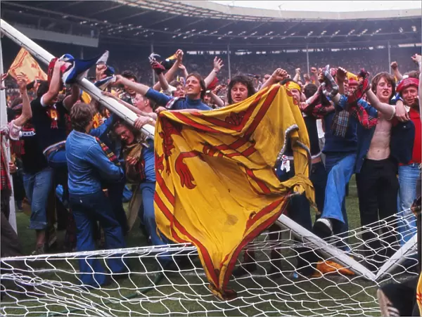 Scotland fans break up the Wembley goalposts - 1977 British Home Championship