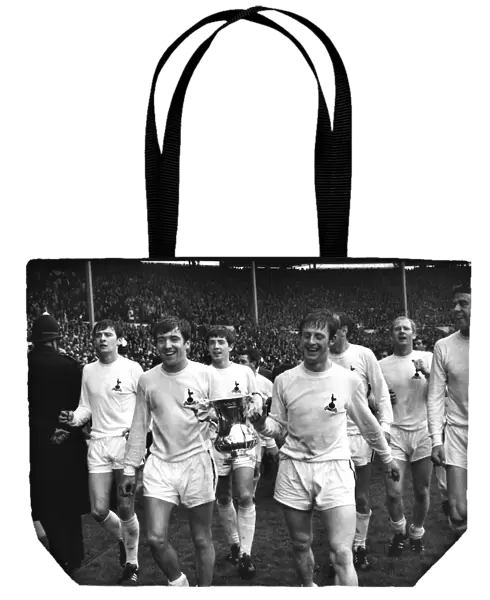 Terry Venables and Jimmy Robertson parade the trophy after Tottenhams 1967 FA Cup victory