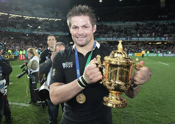 All Black captain Richie McCaw with the Webb Ellis Cup