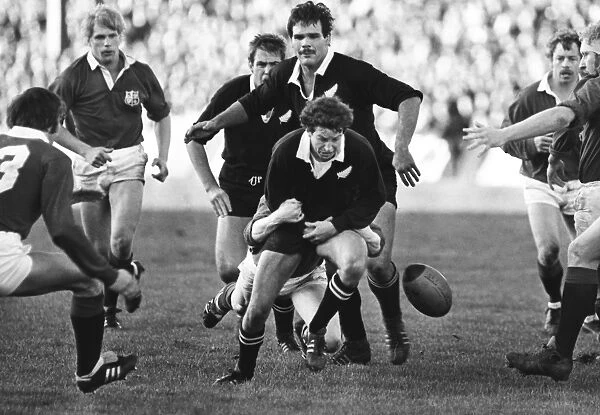 The All Blacks Wayne Smith is tackled during the 2nd Test against the Lions in 1983
