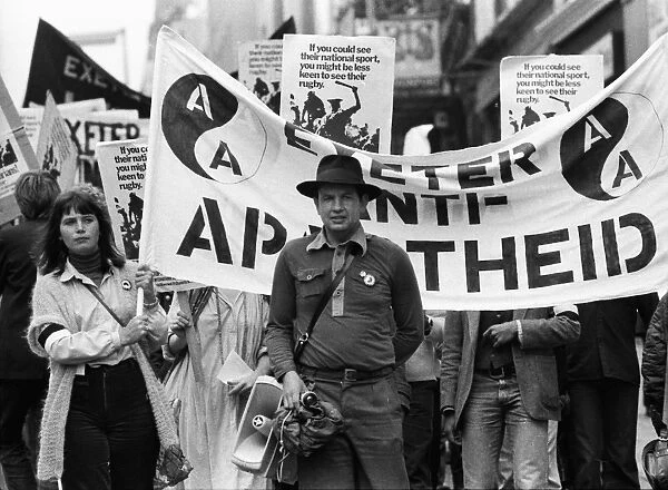 Anti-apartheid protestors during the 1979 South African Barbarians Tour