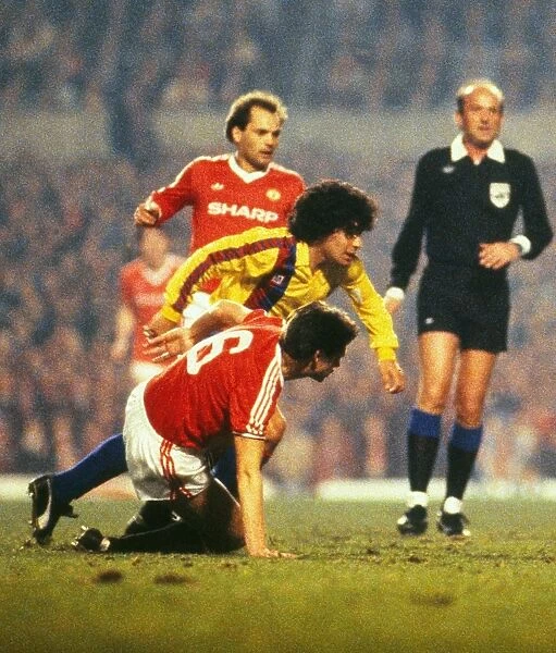 Barcelonas Diego Maradona and Manchester Uniteds Bryan Robson and Ray Wilkins - 1983 / 4 European Cup Winners Cup