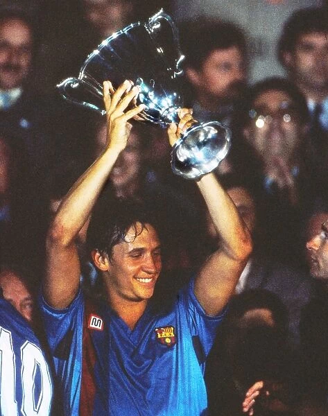 Barcelonas Gary Lineker lifts the 1989 Cup Winners Cup