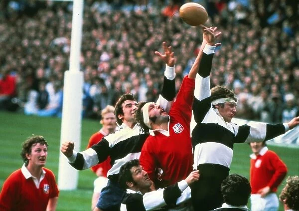 Bill Beaumont wins a line-out for the British Lions in the 1977 Silver Jubilee Match