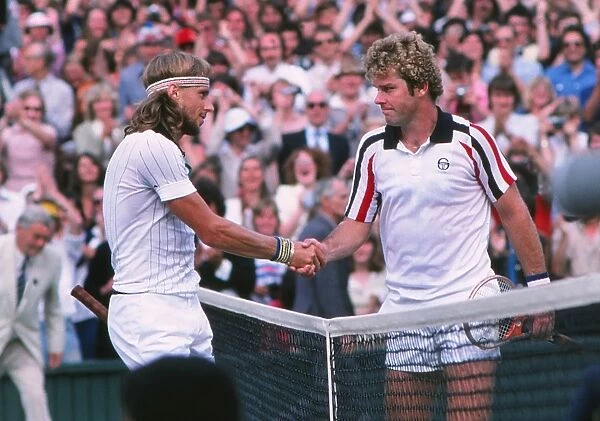 Bjorn Borg and Roscoe Tanner shake hands at the end of the 1979 Wimbledon Mens Final