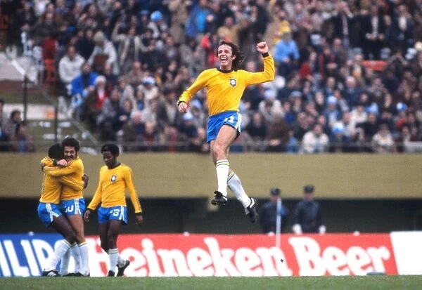 Brazils Dirceu celebrates a goal at the 1978 World Cup