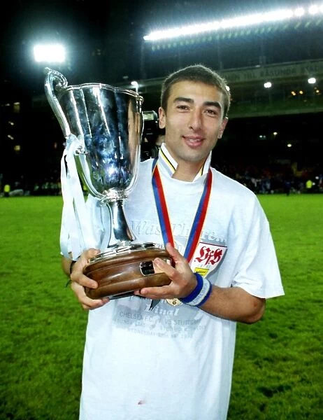 Chelseas Roberto Di Matteo celebrates victory in the 1998 Cup Winners Cup Final