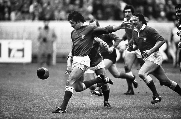 David Richards kicks ahead for Wales - 1979 Five Nations