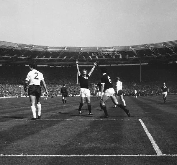 Denis Law celebrates Jim Baxters goal during Scotlands victory over England at Wembley in 1963