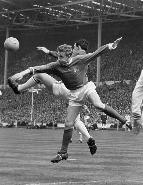Denis Law and Gordon Banks clash during the 1963 FA Cup Final