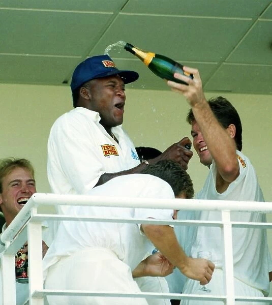 Devon Malcolm celebrates his match-winning performance at the Oval in 1994