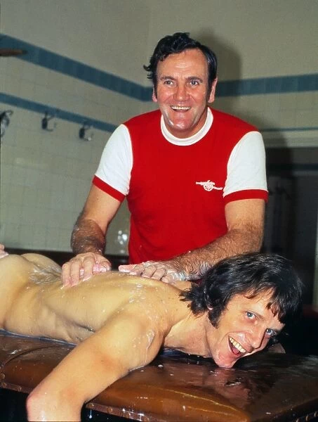 Don Revie - England manager - gives Mick Channon a body massage
