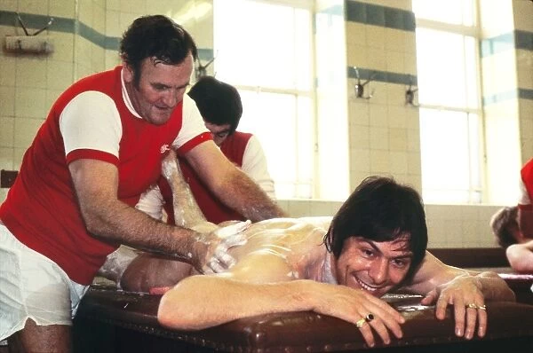 Don Revie - England manager - gives Stuart Pearson a body massage