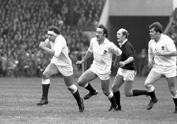 England captain Bill Beaumont on the charge against Scotland - 1980 Five Nations
