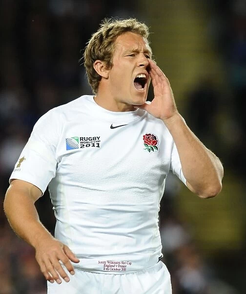 England fly half Jonny Wilkinson calls to his teammates during his last ever game for England, at the 2011 World Cup