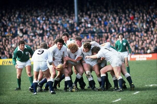 The England forwards shield the ball from Ireland - 1978 Five Nations