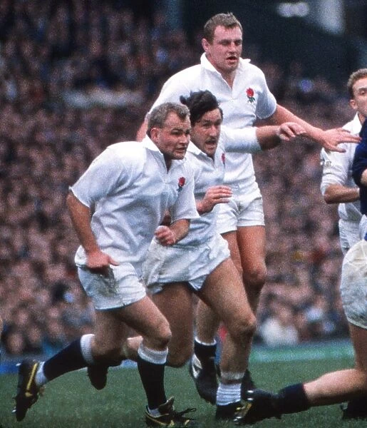 Englands Andy Robinson, Mike Teague and Dean Richards - 1989 Five Nations
