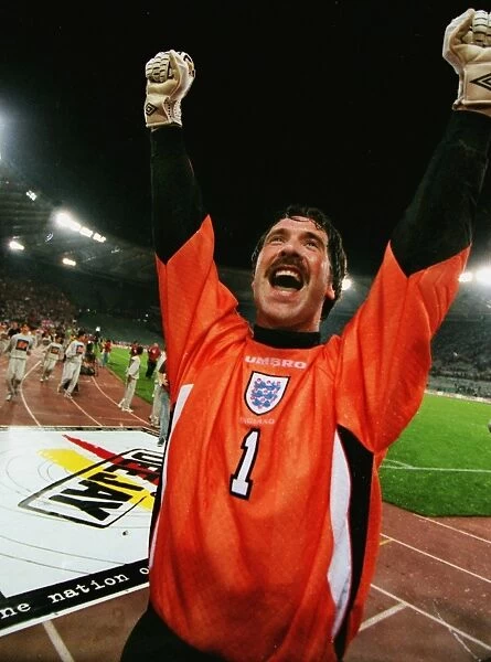 Englands David Seaman celebrates qualification to the 1998 World Cup