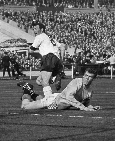 Englands Jimmy Greaves scores his hat-trick goal against Scotland in 1961