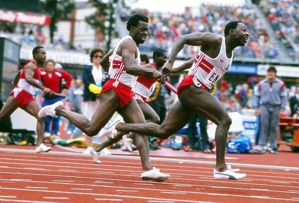 Englands Mike McFarlane hands the baton to Clarence Callender -1982 Edinburgh Commonwealth Games