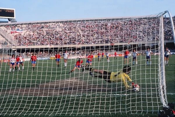 Englands Ray Clemence saves a penalty against Spain at Euro 80