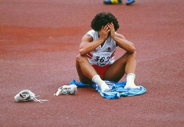 Fatima Whitbread breaks down in tears after losing the gold medal to Tessa Sanderson at the 1986 Edinburgh Commonwealth Games