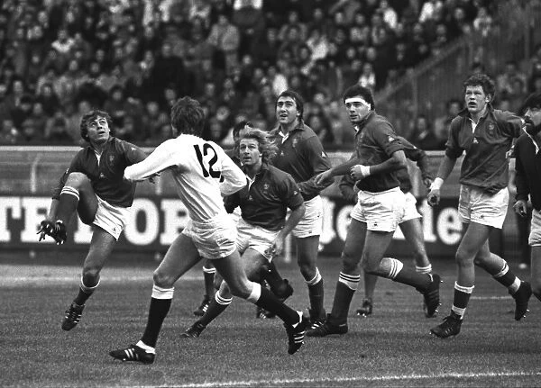 Frances Jerome Gallion kicks ahead against England - 1980 Five Nations