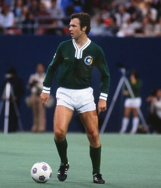 Franz Beckenbauer on the ball in Peles farewell game in 1977
