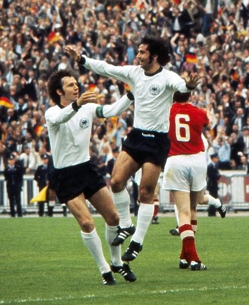 Gerd Muller celebrates his goal with Franz Beckenbauer in the final of Euro 72