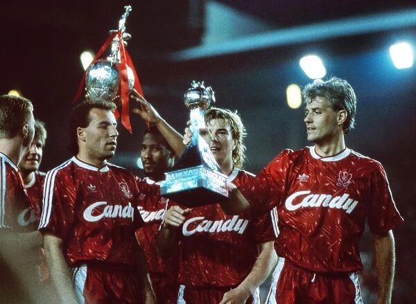 Glenn Hysen, Ronnie Rosenthal and Barry Venison celebrate Liverpools 1990 league title