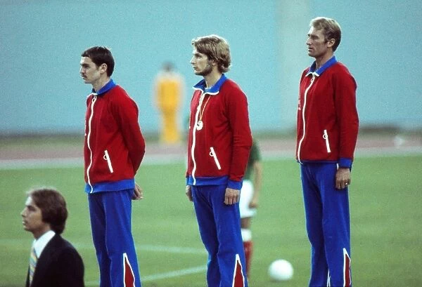 Great Britains gold medal-wiining modern pentathlon team at the 1976 Montreal Olympics