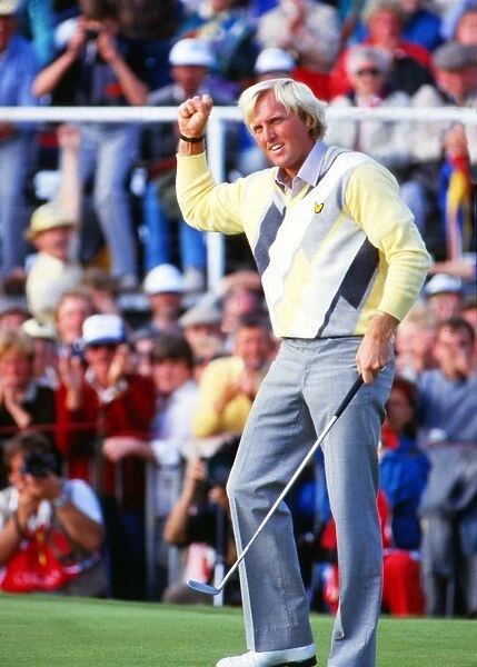 Greg Norman celebrates winning the 1986 Open