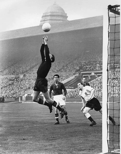 Hungary goalkeeper Gyula Grosics makes a save against England at Wembley in 1953