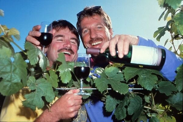 Ian Botham and Allan Lamb drink some wine during the 1992 World Cup