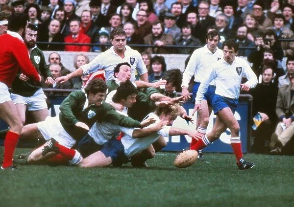 Ireland forwards try to stop Jean-Pierre Rives during the 1981 Five Nations