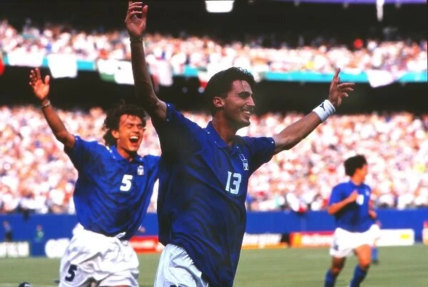 Italys Dino Baggio celebrates a goal at the 1994 World Cup