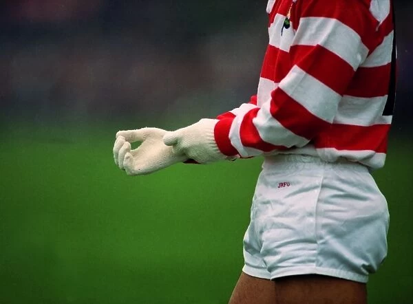 Japans Teronori Masuho pulls on his white gloves at the 1991 Rugby World Cup