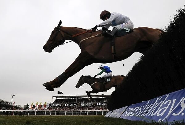 Katie Walsh celebrates winning the 2010 National Hunt Chase Challenge Cup at Cheltenham