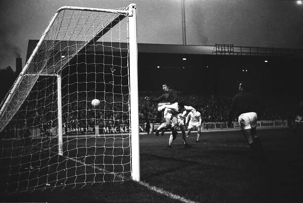 Leeds Johnny Giles heads a goal against QPR in 1968