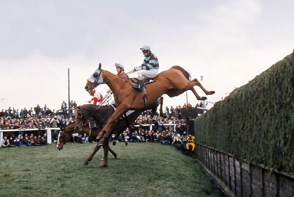 L'Escargot jumps Bechers Brook on the way to winning the 1975 Grand National