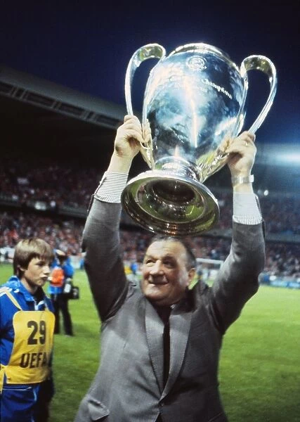 Liverpool manager Bob Paisley lifts the European Cup in 1981