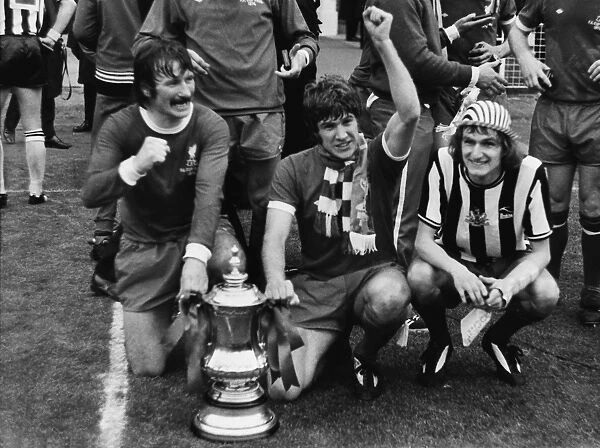 Liverpools Tommy Smith, Emlyn Hughes and Phil Thompson celebrate victory - 1974 FA Cup Final